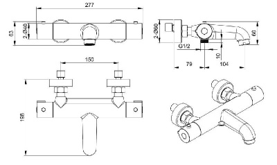 Термостатический смеситель для ванны AQUATEK AQ1043CR фото в интернет-магазине Русалия