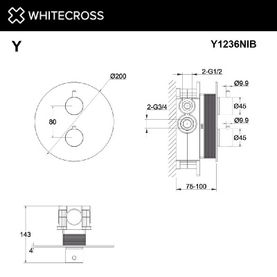 Смеситель термостатический для душа скрытого монтажа WHITECROSS Y Y1236NIB (брашированный никель) фото в интернет-магазине Русалия