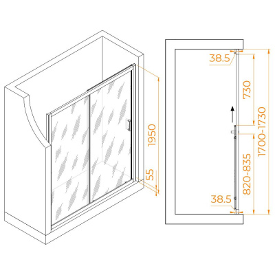 Душевая дверь RGW PA-016B 1700, стекло прозрачное, профиль черный фото в интернет-магазине Русалия