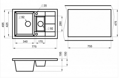 Кухонная мойка GRANULA (7802, АЛЮМИНИУМ) фото в интернет-магазине Русалия