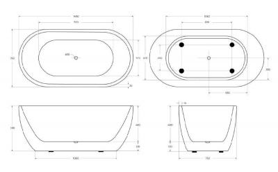 Акриловая ванна без перелива BELBAGNO BB70-1500-W0, 1500x750x570 фото в интернет-магазине Русалия