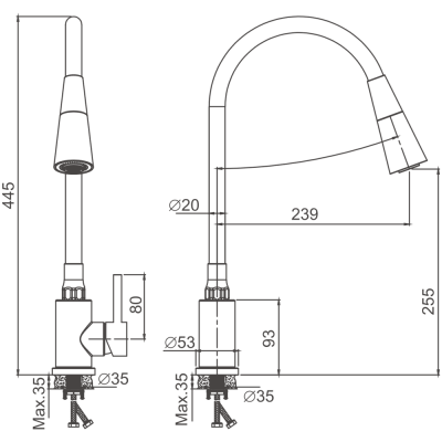 Смеситель для кухни BELZ гибкий Сатин (B74809-1) фото в интернет-магазине Русалия
