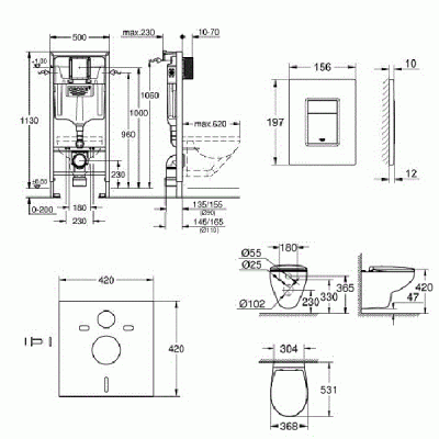Комплект унитаз с инсталляцией Solido 5 в 1 Bau Ceramic 39586000 Grohe фото в интернет-магазине Русалия
