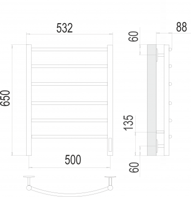 Электрический полотенцесушитель Классик П6 500х650  4670078531322 Terminus фото в интернет-магазине Русалия