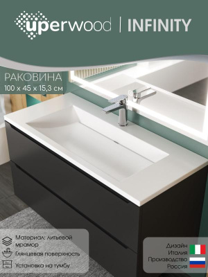 Раковина для ванной 100 см, Uperwood Infinity, белая глянцевая 45383433000 фото в интернет-магазине Русалия