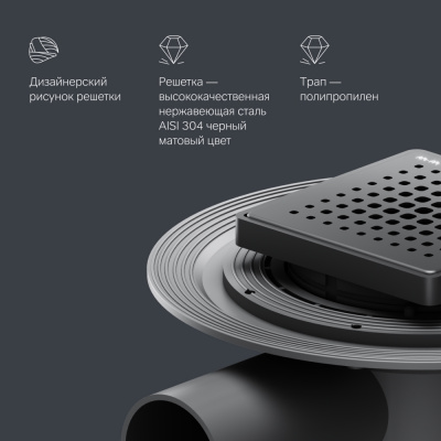 W01BD-P11-010-01BM MasterFlow Трап для душа точечный универс затвор Cut Gradient 10см цвет черн мат Am.Pm фото в интернет-магазине Русалия