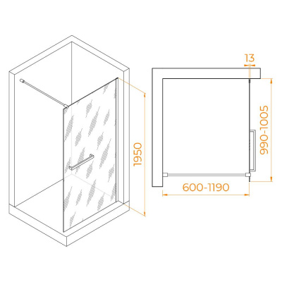 Душевая перегородка RGW WA-041B 1000, стекло прозрачное, профиль черный фото в интернет-магазине Русалия