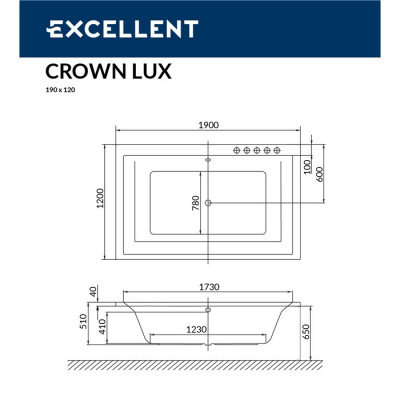 Акриловая ванна EXCELLENT Crown Lux 190x120  WAEX.CRO19WH фото в интернет-магазине Русалия
