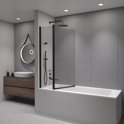 Шторка на ванну RGW SC-11B, стекло прозрачное, профиль черный фото в интернет-магазине Русалия