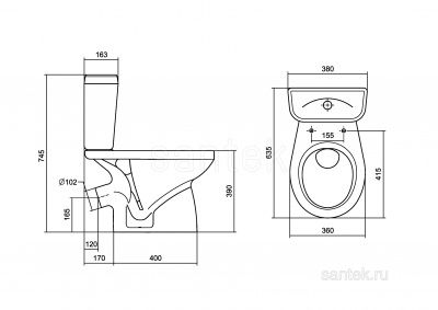 Унитаз - компакт Анимо с сиденьем полипропилен 1WH110032 наклонный Santek фото в интернет-магазине Русалия