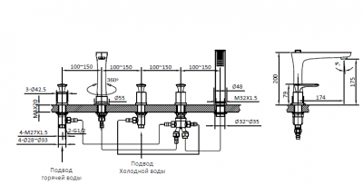 Смеситель для ванны на 5 отверстий AltroBagno Aperto 020102 Cr AltroBagnoAperto020102Cr фото в интернет-магазине Русалия