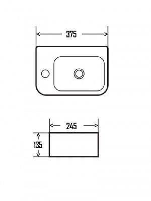 AQM5006L Умывальник с отверстием под смеситель. Левый. 375х245х135 фото в интернет-магазине Русалия