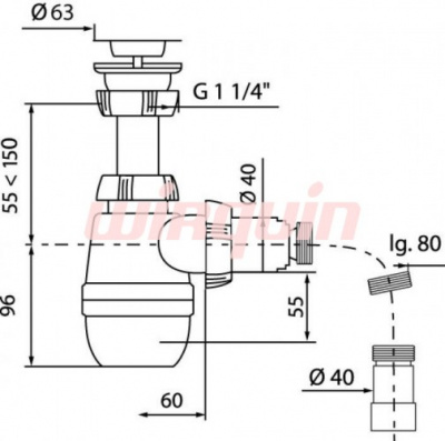 Бутылочный сифон для раковины Минор 1 1/4"*40 с гофрой 40*40/50 30718050 Wirquin фото в интернет-магазине Русалия