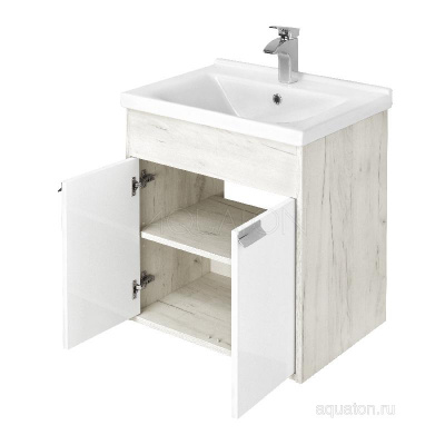 Тумба под раковину AQUATON Флай 60 белый, дуб крафт 1A237301FAX10 фото в интернет-магазине Русалия