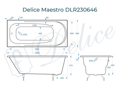 Ванна чугунная Delice Maestro 200х85 DLR230646 фото в интернет-магазине Русалия