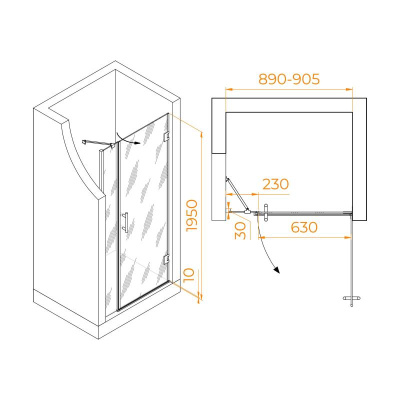 Душевая дверь RGW HO-012 900, стекло прозрачное, профиль хром фото в интернет-магазине Русалия