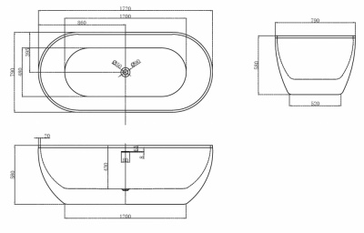 Акриловая ванна ABBER AB9241MB 172х79х58 см фото в интернет-магазине Русалия