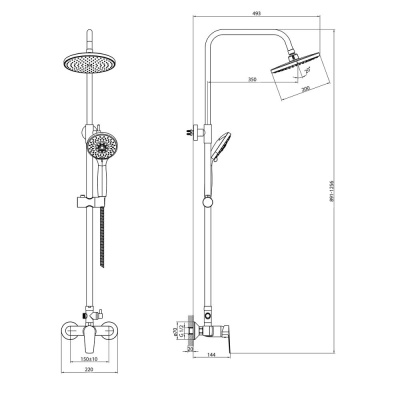 Смеситель для душа Rossinka S с регулируемой высотой штанги и лейкой Тропический дождь (S35-45) фото в интернет-магазине Русалия