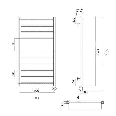Электрический полотенцесушитель Квадро П10 500х1000 ER, хром Domoterm фото в интернет-магазине Русалия