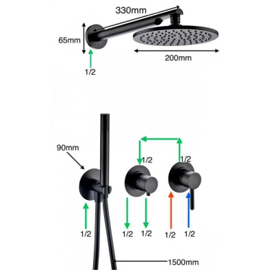 Душевая система встраиваемая (без излива) Grocenberg GB5090BL, черный фото в интернет-магазине Русалия
