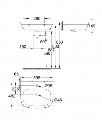 Раковина Euro Ceramic 60 см 39335000 Grohe фото в интернет-магазине Русалия