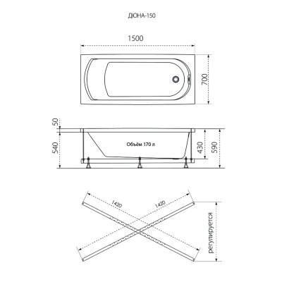 Ванна обрезанная Дюна 150 Щ0000046111 Тритон фото в интернет-магазине Русалия