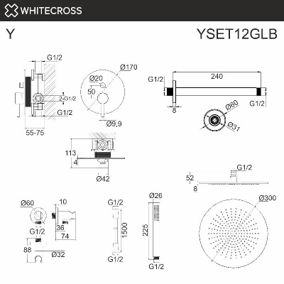 Система для душа скрытого монтажа WHITECROSS Y YSET12GLB (брашированное золото) фото в интернет-магазине Русалия