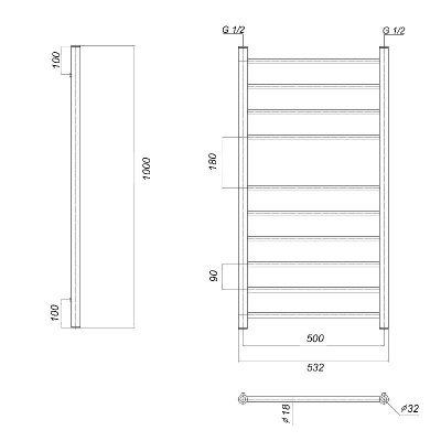 Водяной полотенцесушитель Медея П10 500x1000 , золото глянец Domoterm фото в интернет-магазине Русалия