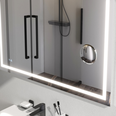 M91AMOX1003WG Универсальное зеркало с контурной Led-подсветкой, часами и косметическим зеркалом 100 Am.Pm фото в интернет-магазине Русалия