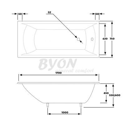 Чугунная ванна Milan 170x75 Byon фото в интернет-магазине Русалия