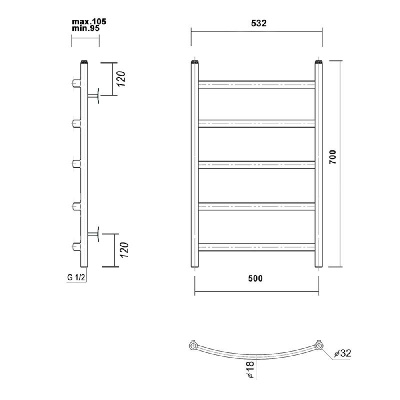 Водяной полотенцесушитель Калипсо П5 500x700, хром Domoterm фото в интернет-магазине Русалия