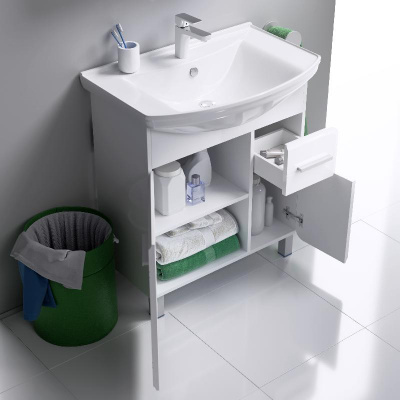 Напольная тумба 75 Corsica белый KOR0107 + умывальник Стиль 750 4620008197470 Aqwella фото в интернет-магазине Русалия