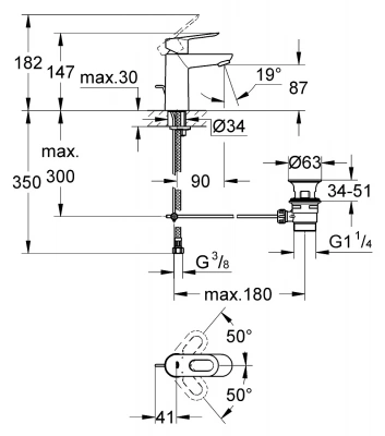 Смеситель для раковины BauLoop 23335000 с донным клапаном Grohe фото в интернет-магазине Русалия