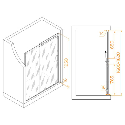 Душевая дверь RGW TO-14 1600, стекло прозрачное, профиль хром фото в интернет-магазине Русалия