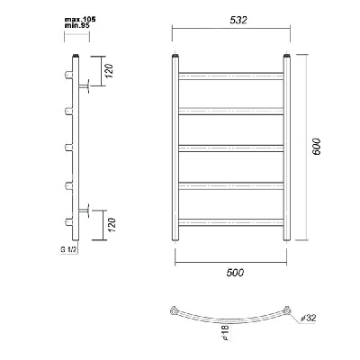 Водяной полотенцесушитель Калипсо П5 500x600, хром Domoterm фото в интернет-магазине Русалия