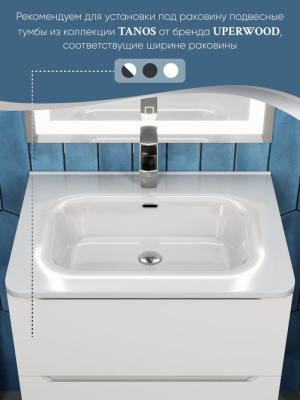 Раковина для ванной 60 см, Uperwood Monica, белая глянцевая RMonica60wg фото в интернет-магазине Русалия