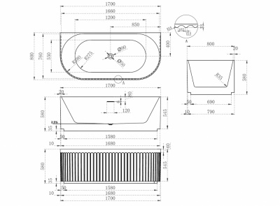 Акриловая ванна ABBER AB9416-1.7 170х80х58 см фото в интернет-магазине Русалия