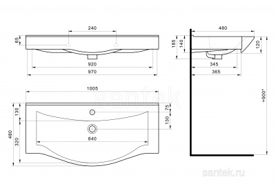 Раковина Santek Беверли 100 отверстие под смеситель 1WH302502 фото в интернет-магазине Русалия