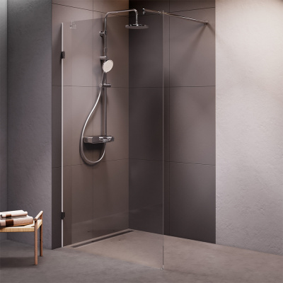 W94UWI-110-F1-MTE X-Joy Душевая перегородка 110x195, стекло прозр. 8 мм + покрытие, фурнитура мат хр Am.Pm фото в интернет-магазине Русалия