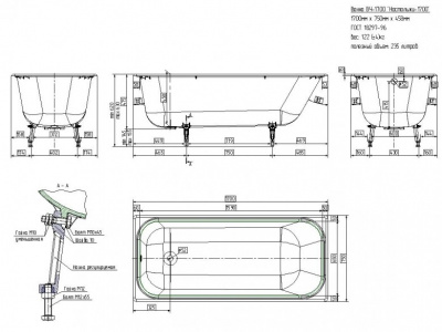 Ванна чугунная Ностальжи 170х75 Универсал фото в интернет-магазине Русалия