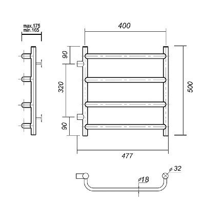Водяной полотенцесушитель Стефано П4 400x500-320, хром Domoterm фото в интернет-магазине Русалия