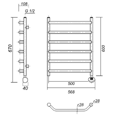 Электрический полотенцесушитель Лаура Плюс П6 500х600 АБР ER, античная бронза Domoterm фото в интернет-магазине Русалия
