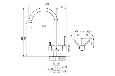 Смеситель для кухни Granula (7104, СТАЛЬ МАТОВАЯ) фото в интернет-магазине Русалия