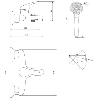 Смеситель Славен  для ванны Прораб  П (СЛ-ОД-П30) фото в интернет-магазине Русалия