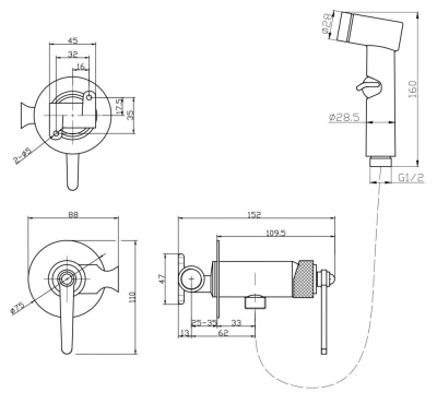 Смеситель ESKO "Bangkok Gun metal" скрытого монтажа с гигиеническим душем (SMHBGGM) фото в интернет-магазине Русалия