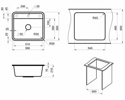 Кухонная мойка GRANULA Стандарт (5601, БАЗАЛЬТ) фото в интернет-магазине Русалия