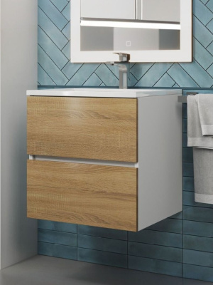 Тумба с раковиной Uperwood Barsa 50 см, раковина белая, подвесная тумба белая/дуб сонома 29830205646 фото в интернет-магазине Русалия