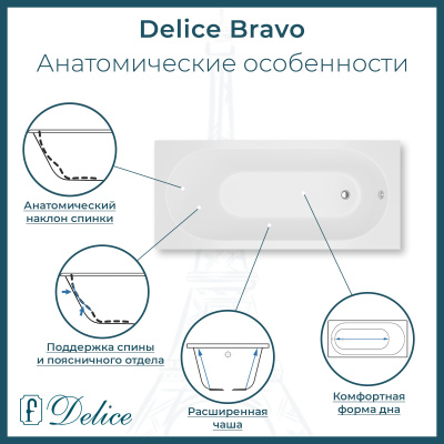 Ванна из литьевого мрамора Delice Bravo 150х70 глянцевая DLR330036-G фото в интернет-магазине Русалия