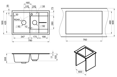 Кухонная мойка GRANULA (7802, ТУРМАЛИН) фото в интернет-магазине Русалия