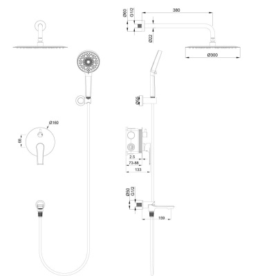Душевая система встраиваемая WONZON & WOGHAND BRILLIANT, Черный матовый (WW-88939079-MB) фото в интернет-магазине Русалия